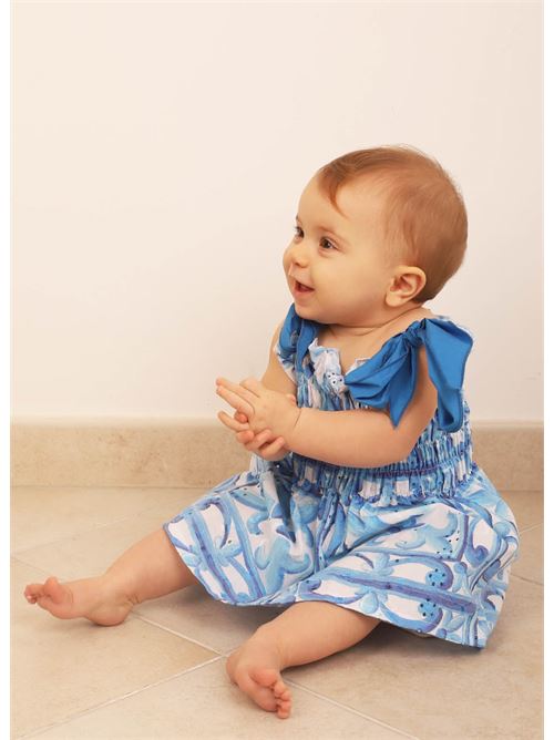 vestito da bambina con maioliche azzurre Linen Color Capri | ABITOMAIOLICHEBAMBINABLU